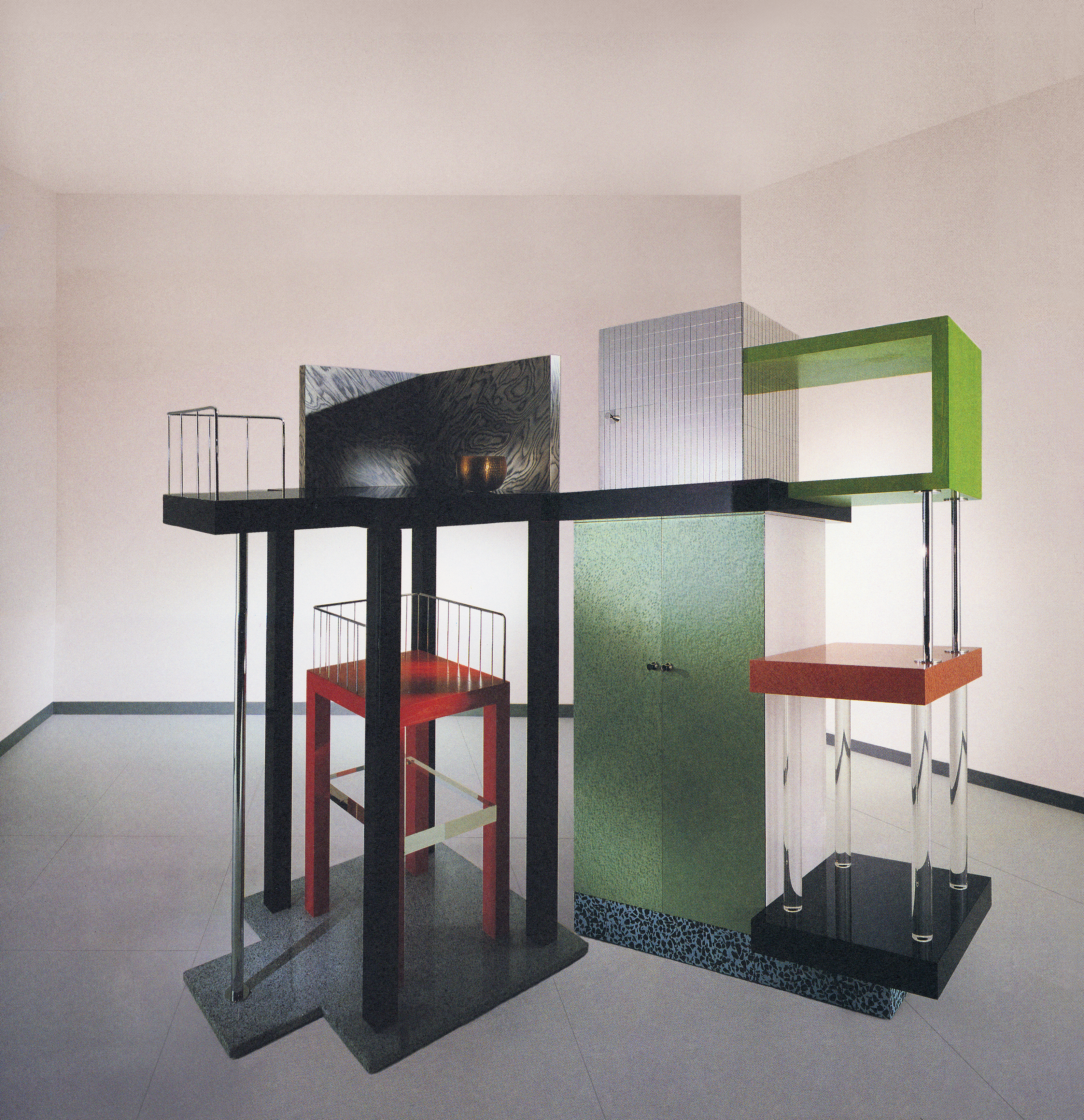 Peter Shire’s computer collage of two Sottsass’ furniture pieces Courtesy of Peter Shire
